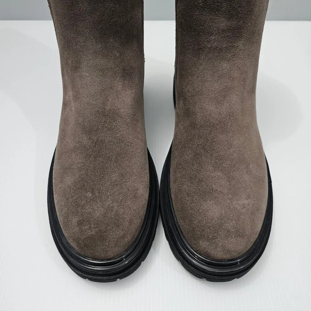 Johnston & Murphy Gianna Chelsea Ankle Boot Womens 9.5 Gray Suede Lug Sole NEW